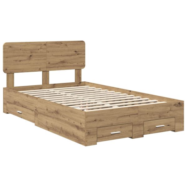 vidaXL Estructura de cama con cabecera Roble artesanal 120 x 190 cm