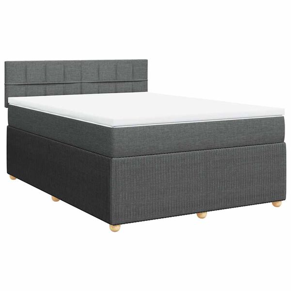 vidaXL Cama box spring con colch&oacute;n tela gris oscuro 140x200 cm