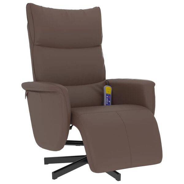 vidaXL Sill&oacute;n reclinable masaje con reposapi&eacute;s cuero sint&eacute;tico marr&oacute;n