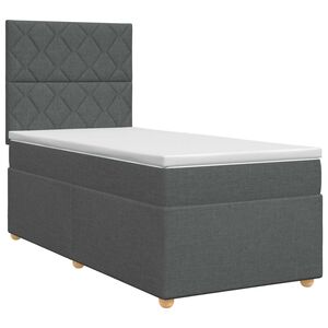 vidaXL Cama box spring con colch&oacute;n Gris oscuro Individual Tela