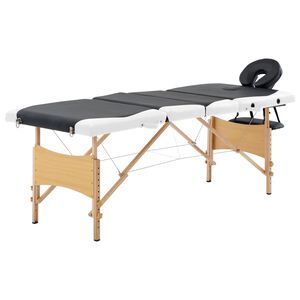 vidaXL Camilla de masaje plegable 4 zonas madera negro y blanco