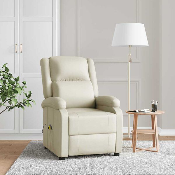 vidaXL Sill&oacute;n de masaje de cuero sint&eacute;tico blanco crema