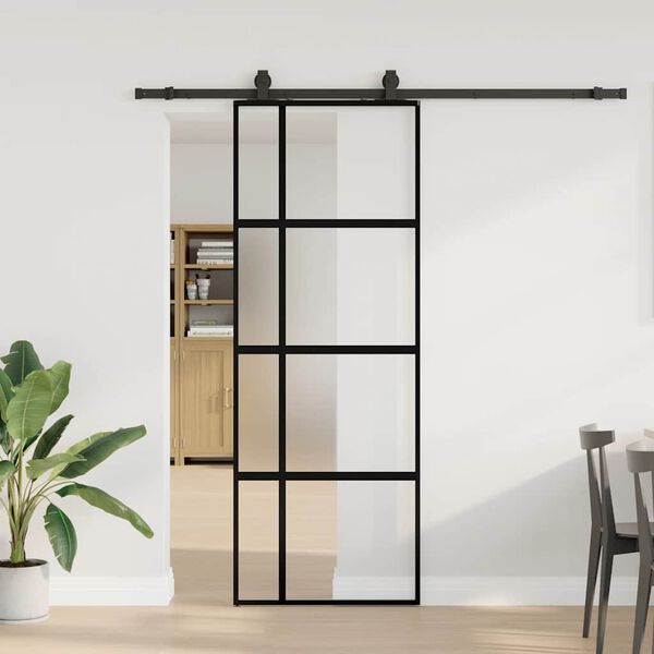 vidaXL Puerta corredera con herrajes negro 76x205 cm vidrio templado