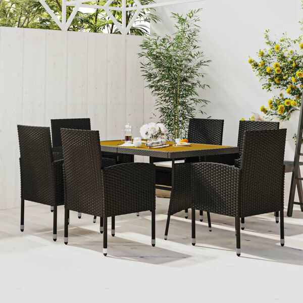 vidaXL Juego de comedor de jardín 7 piezas ratán sintético negro