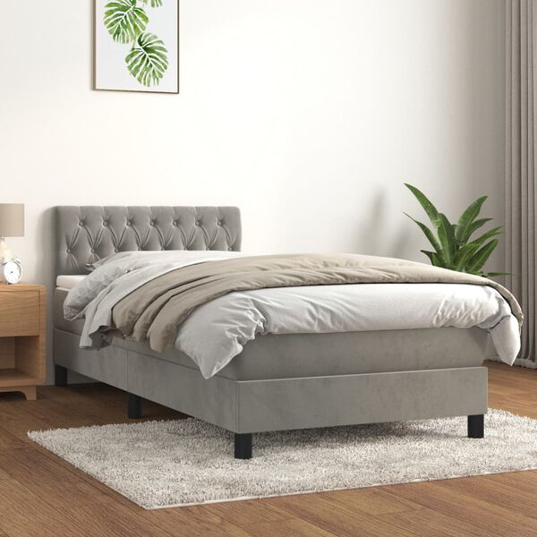 vidaXL Cama box spring con colch&oacute;n terciopelo gris claro 90x190 cm