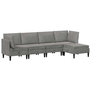 vidaXL Juego de muebles de sal&oacute;n con coj&iacute;n 5 pcs Gris Claro Terciopelo