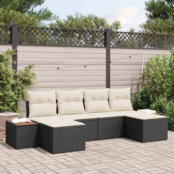 vidaXL Conjunto de sof&aacute; de jard&iacute;n 6 pcs Negro rat&aacute;n sint&eacute;tico