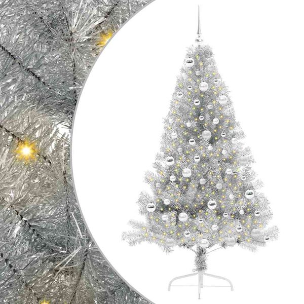 vidaXL &Aacute;rbol de Navidad Artificial Preiluminado Plateado 180 cm PET
