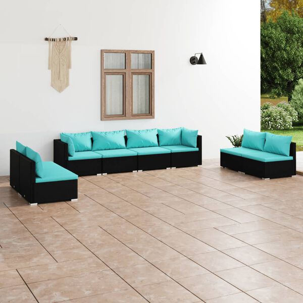 vidaXL Set de muebles de jardín 8 pzas y cojines ratán sintético negro