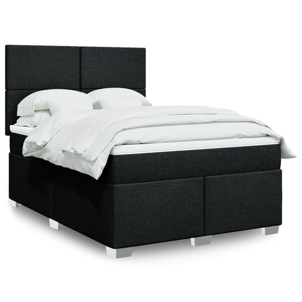 vidaXL Cama box spring con colch&oacute;n tela negro 140x190 cm