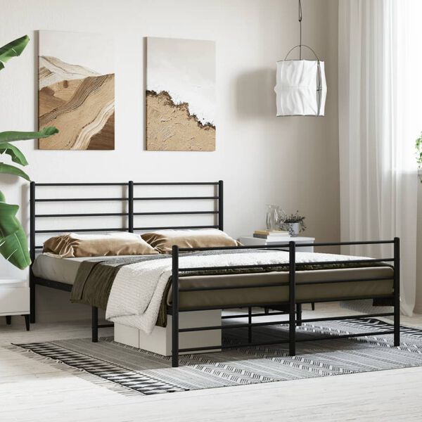 vidaXL Estructura cama sin colchón con estribo metal negro 120x190 cm