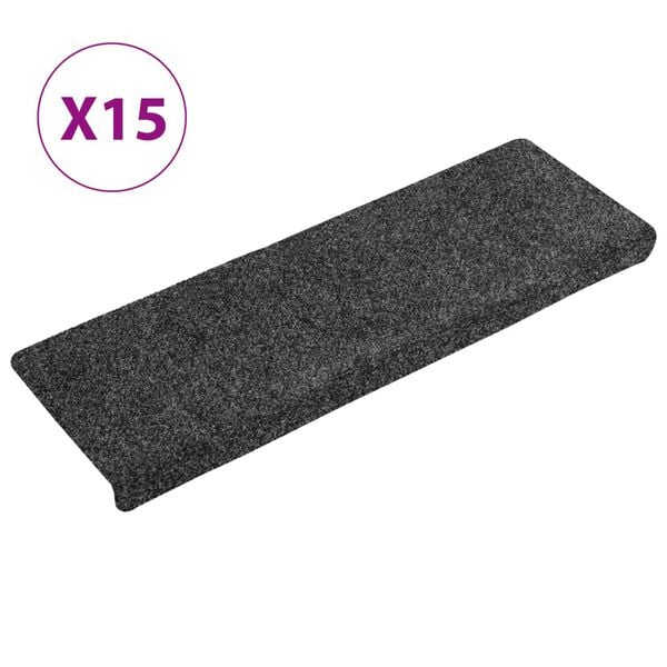 vidaXL Felpudos autoadhesivos para escaleras, 15 unidades, 65 x 21 x 4 cm, borde rectangular, gris oscuro