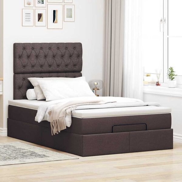 vidaXL Estructura de cama otomana colch&oacute;n tela marr&oacute;n oscuro 120x190cm