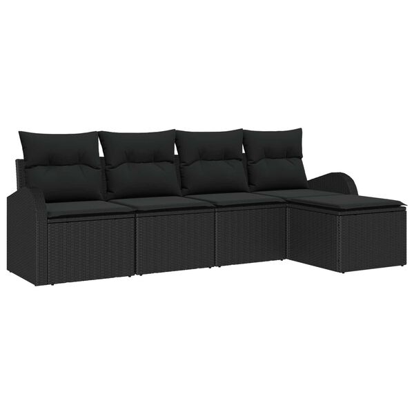 vidaXL Conjunto de sof&aacute; de jard&iacute;n 5 pcs Negro rat&aacute;n sint&eacute;tico