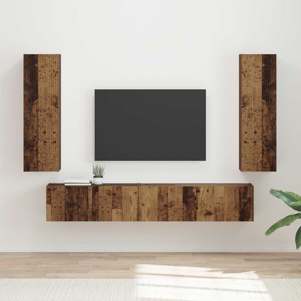 vidaXL Conjunto de mueble de TV Montaje en la pared 3 pcs Madera vieja
