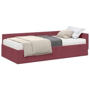 vidaXL Estructura de Cama Esquina con Colch&oacute;n 2 uds. Rojo vino