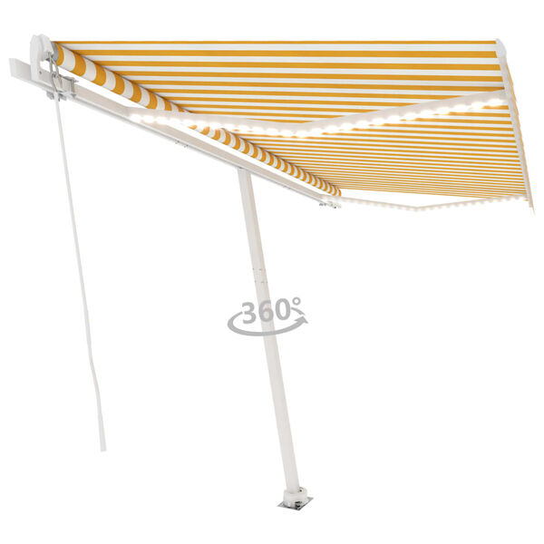 vidaXL Toldo retr&aacute;ctil manual con LED amarillo y blanco 450x300 cm