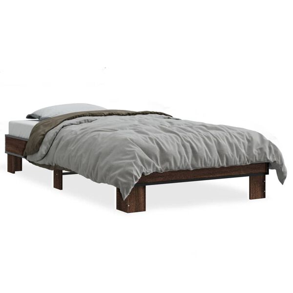 vidaXL Estructura cama madera ingenier&iacute;a metal roble marr&oacute;n 75x190 cm