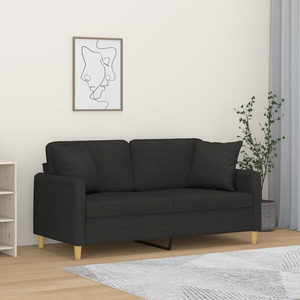 vidaXL Sof&aacute; de 2 plazas con almohadas y cojines tela negro 140 cm