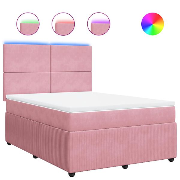 vidaXL Cama box spring con colch&oacute;n terciopelo rosa 140x190 cm