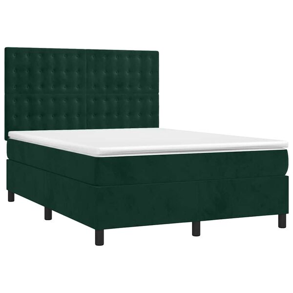 vidaXL Cama box spring con colch&oacute;n terciopelo verde oscuro 140x200 cm