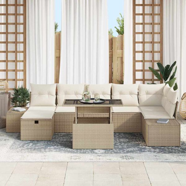 vidaXL Conjunto de sof&aacute; de jard&iacute;n 8 pcs Beige rat&aacute;n sint&eacute;tico