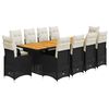 vidaXL Set de mesa y sillas de jard&iacute;n y cojines 11 pzas rat&aacute;n PE negro
