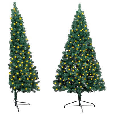 vidaXL Medio árbol de Navidad artificial LED y soporte PVC verde 180cm