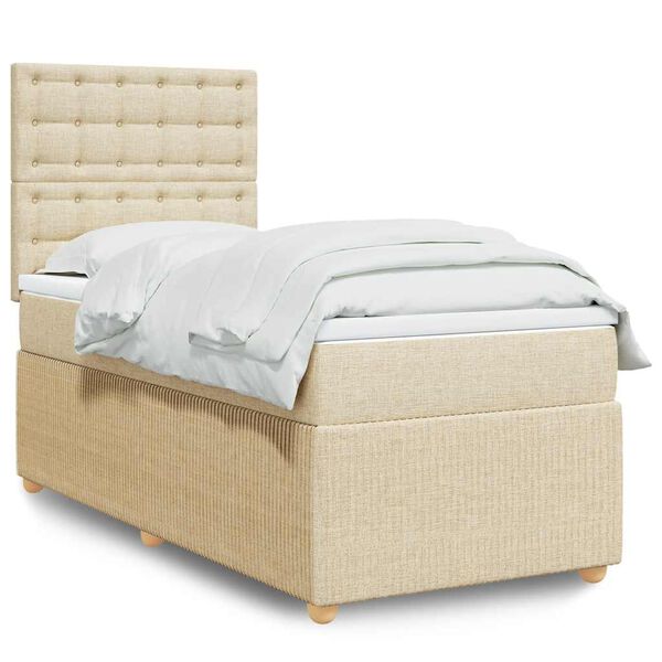 vidaXL Cama box spring con colch&oacute;n tela color crema 90x190 cm