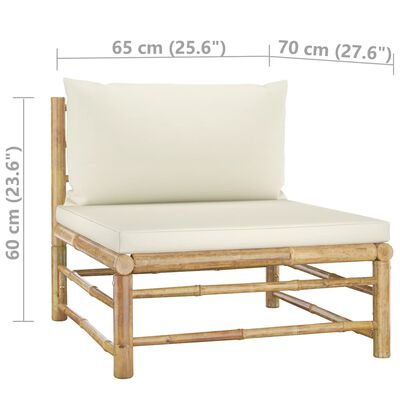 vidaXL Set de muebles de jardín 5 piezas bambú y cojines blanco crema