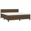vidaXL Cama box spring colch&oacute;n luces LED tela marr&oacute;n oscuro 180x200cm
