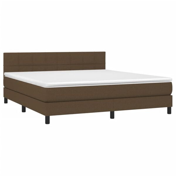 vidaXL Cama box spring colch&oacute;n luces LED tela marr&oacute;n oscuro 180x200cm