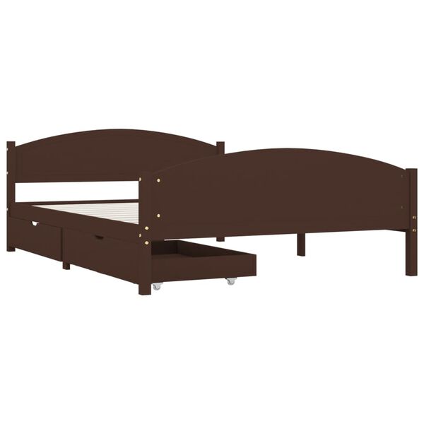 vidaXL Estructura cama 2 cajones madera pino marr&oacute;n oscuro 140x200 cm