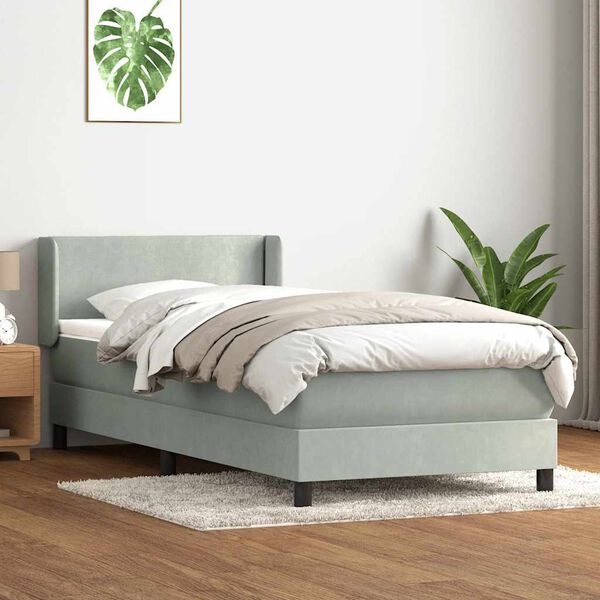vidaXL Cama box spring con colch&oacute;n terciopelo gris claro 90x220 cm