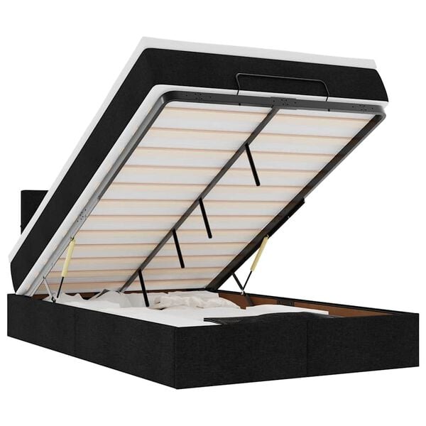 vidaXL Cama otomana con colch&oacute;n y luces LED tela negra 120x190 cm