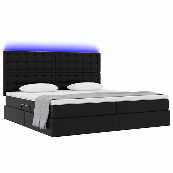 vidaXL Cama con almacenamiento y LED con colch&oacute;n Negro 200 x 200 cm