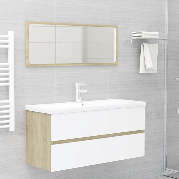 vidaXL Set de muebles de ba&ntilde;o madera ingenier&iacute;a blanco y roble Sonoma