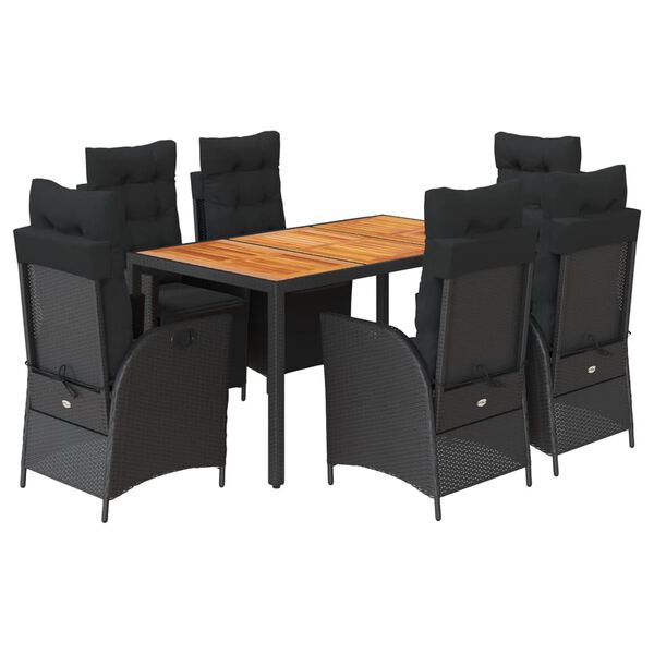 vidaXL Set de comedor de jard&iacute;n 7 pzas y cojines rat&aacute;n sint&eacute;tico negro