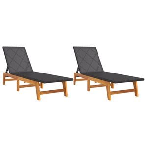 vidaXL Tumbonas 2 uds rat&aacute;n y madera maciza acacia marr&oacute;n y negro
