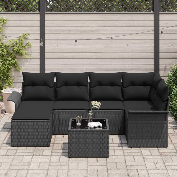 vidaXL Conjunto de sofá de jardín 7 pcs Negro ratán sintético