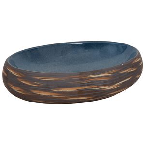 vidaXL Lavabo sobre encimera ovalado cer&aacute;mica marr&oacute;n y azul 59x40x15cm
