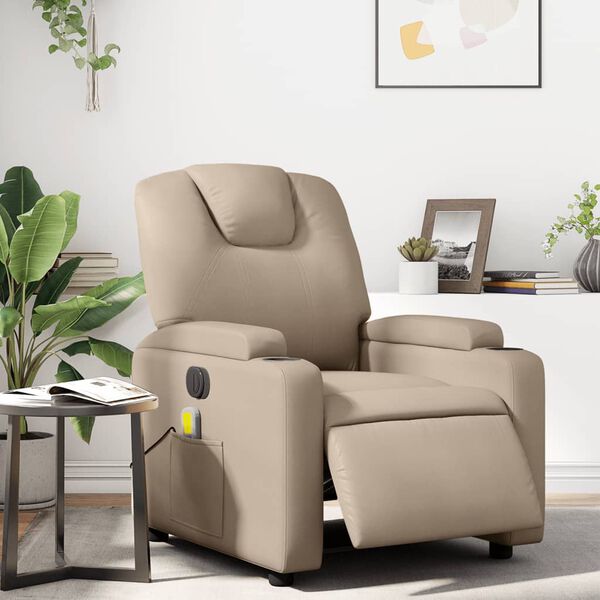 vidaXL Sill&oacute;n reclinable de masaje el&eacute;ctrico cuero sint&eacute;tico capuchino