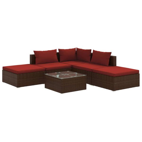 vidaXL Set muebles de jard&iacute;n 6 piezas y cojines rat&aacute;n sint&eacute;tico marr&oacute;n
