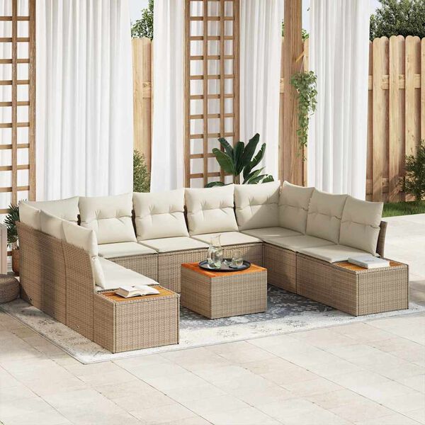 vidaXL Conjunto de sof&aacute;s de jard&iacute;n 5 pcs Beige y Crema Rat&aacute;n sint&eacute;tico
