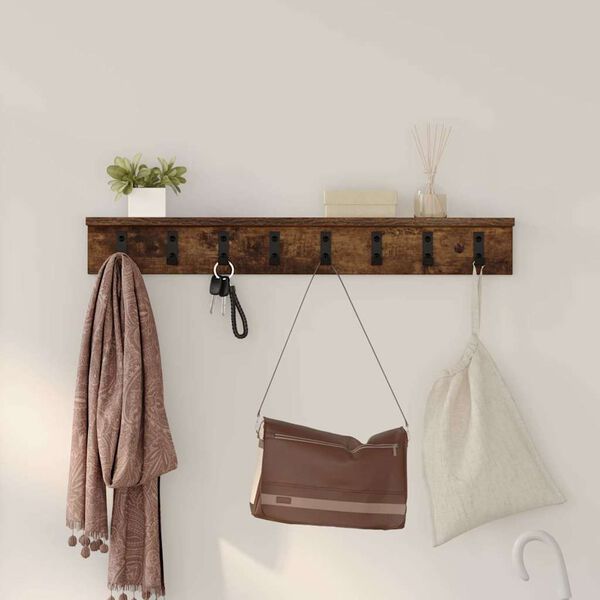 vidaXL Perchero de pared con estante Roble ahumado 80 x 10.5 x 10.5 cm
