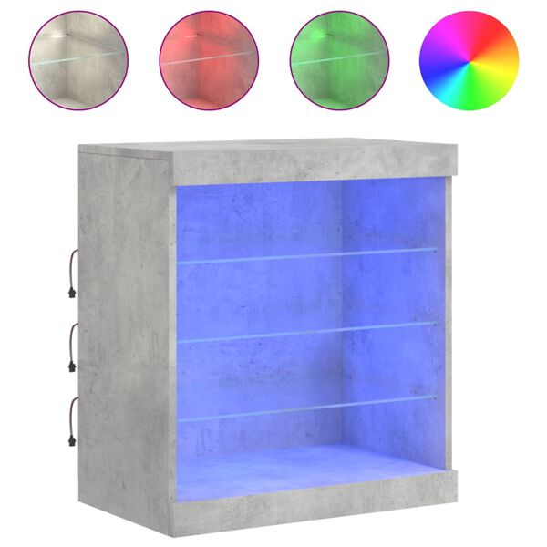vidaXL Aparador con luces LED gris hormig&oacute;n 60,5x37x67 cm