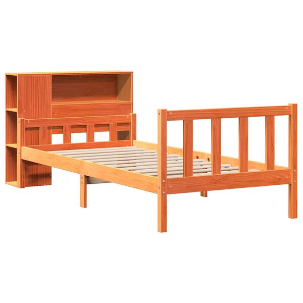 vidaXL Cama con estanter&iacute;a sin colch&oacute;n madera maciza marr&oacute;n 75x190 cm