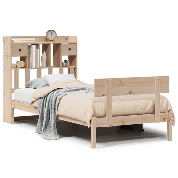 vidaXL Cama con estanter&iacute;a sin colch&oacute;n madera maciza de pino 75x190 cm
