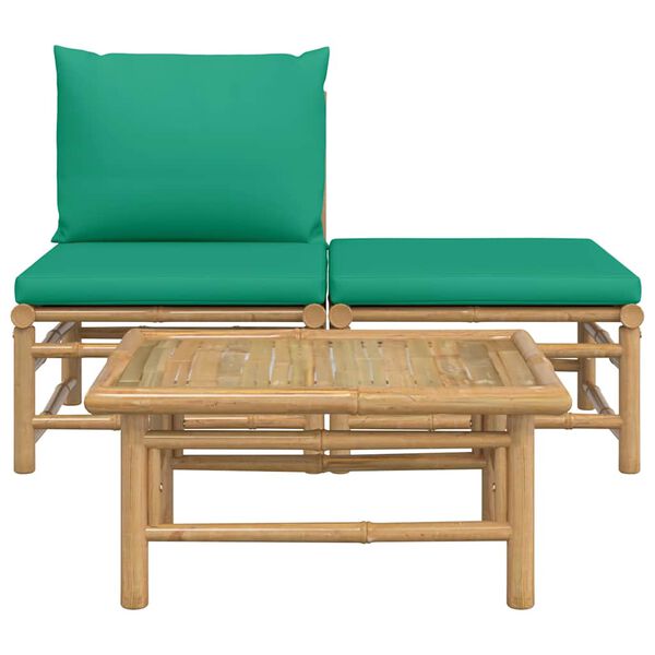 vidaXL Set de muebles de jardín 3 piezas bambú con cojines verde