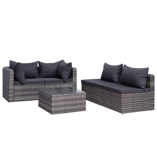 vidaXL Set de muebles de jard&iacute;n y cojines 5 pzas. rat&aacute;n sint&eacute;tico gris